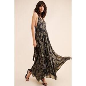 Free People Metallic Holding On Convertible Maxi Dress Medium NWOT (B110143)